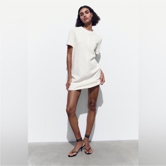 Zara Dresses & Skirts - Zara Ivory Structured Jacquard Mini Dress with Raw Hem - NWOT